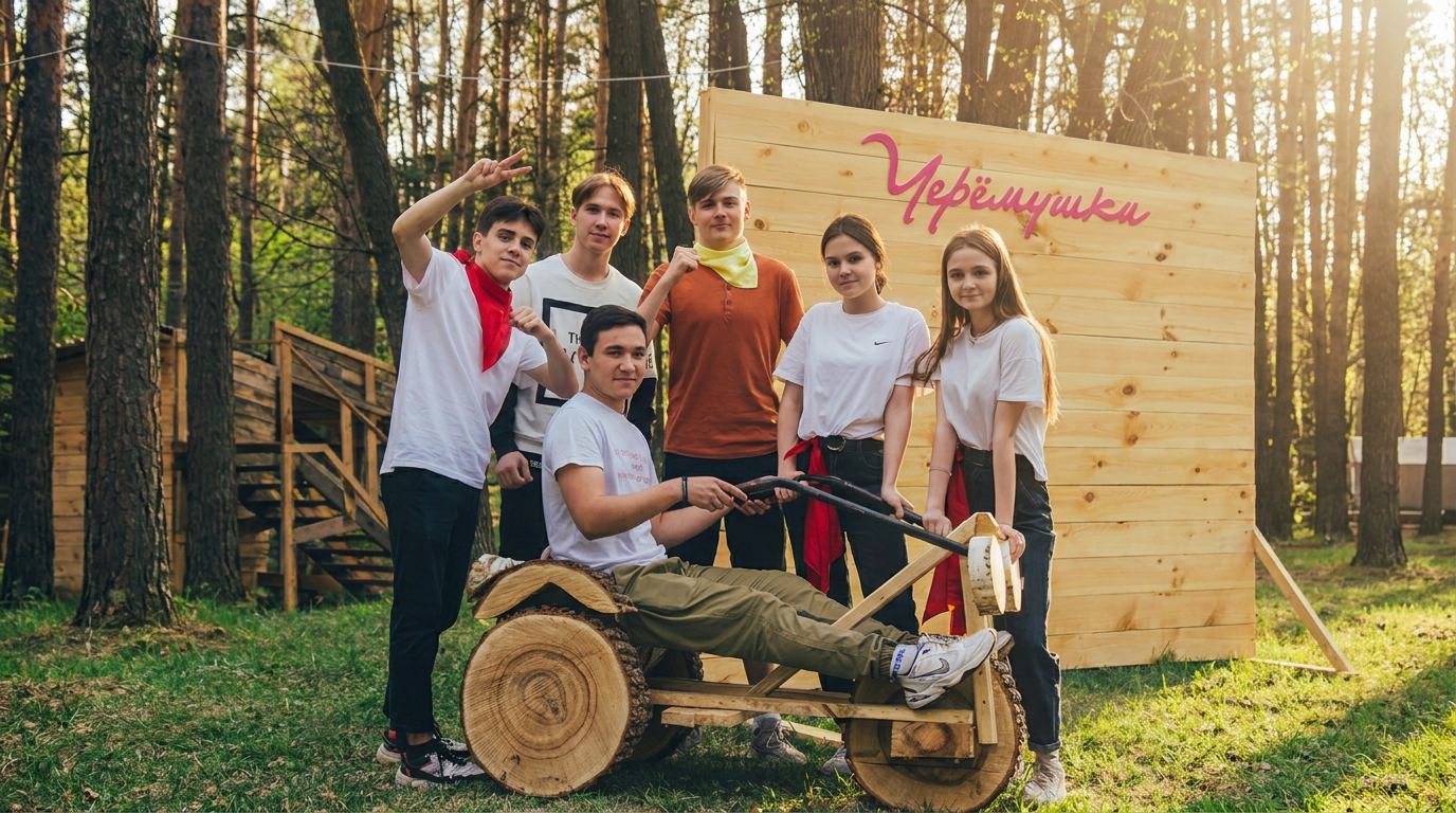 Дети фотографируются на празднике