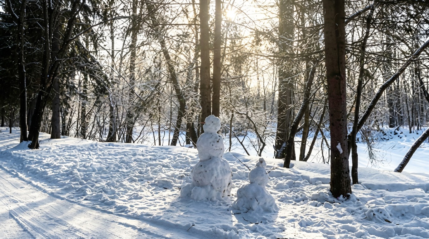 Заснеженная дорожка в сосновом лесу